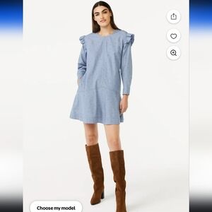 Free Assembly Women's Button-Down Off-The-Shoulder Long-Sleeved Mini Dress